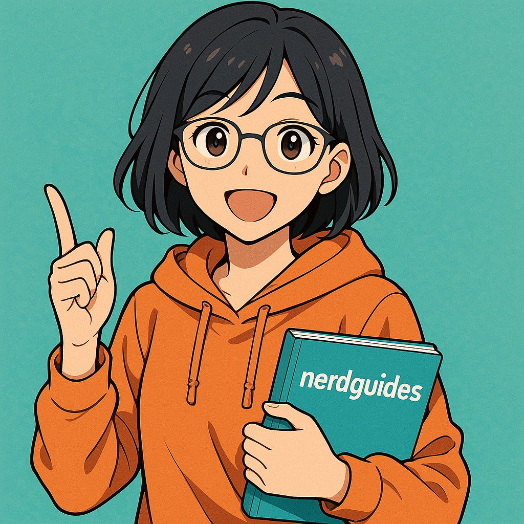 nerdguides fangirl in Manga-Optik mit Buch in der Hand